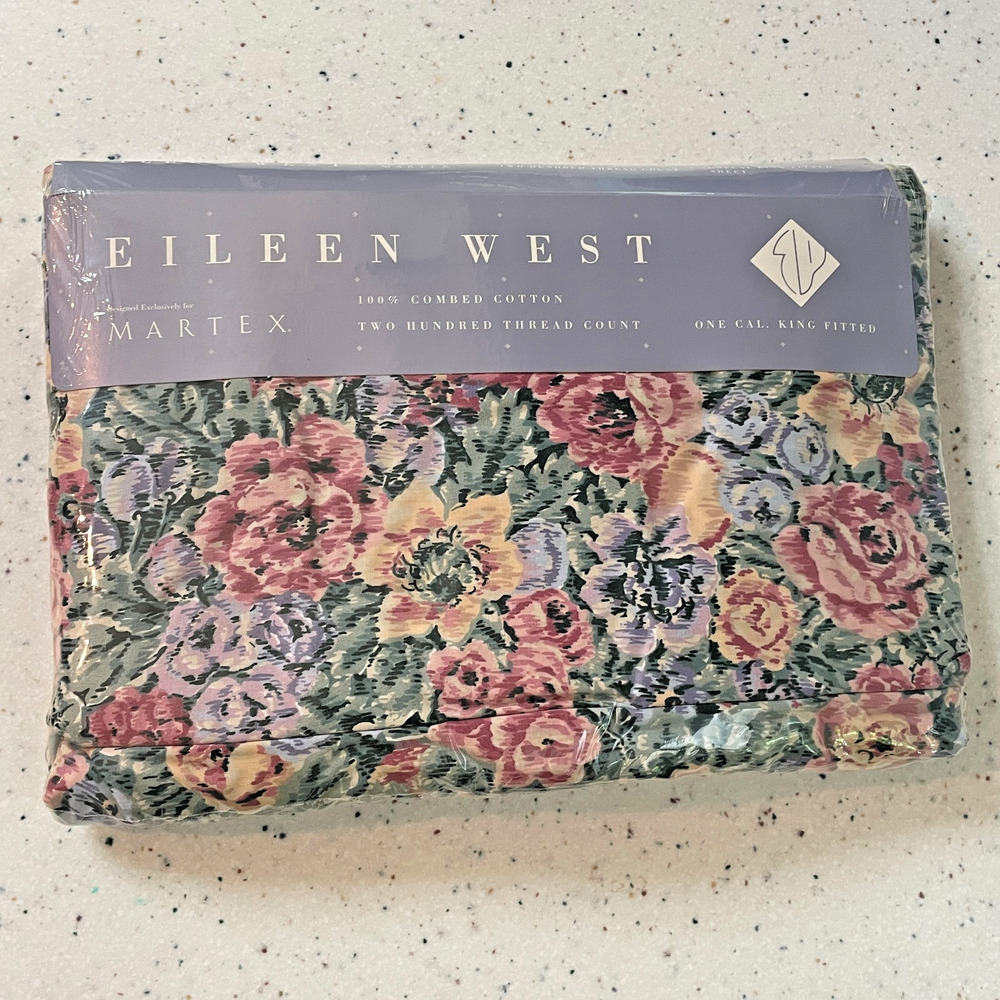 Eileen West California King Fitted Sheet Victorian Tapestry Vtg 80's NEW OLD STK